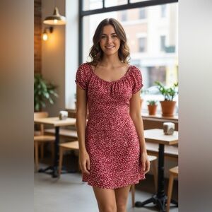 Cranberry Navy and white Floral Scoop Neck Empire Waist Dress SZ SM NWT